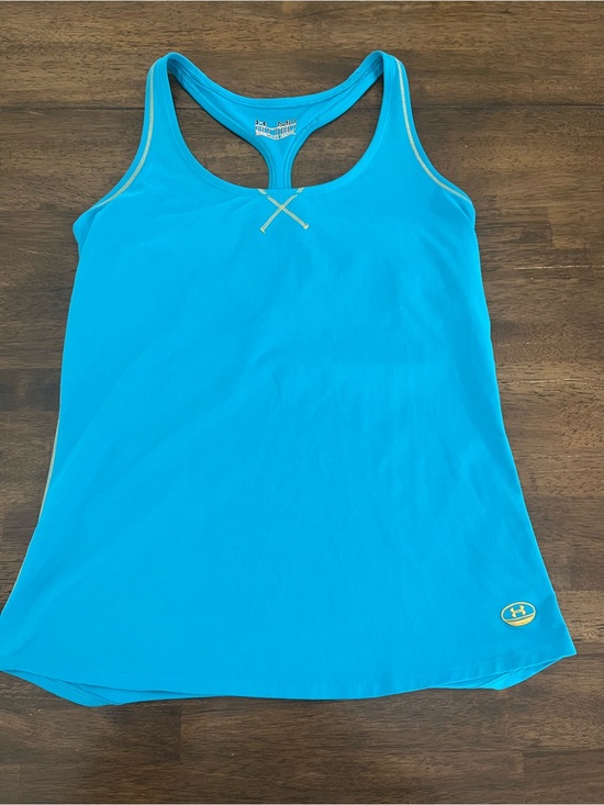 Under Armour Tops - Under Armour Womens Racerback Tank Top Blue Fitted Stretch Built in Bra Medium
